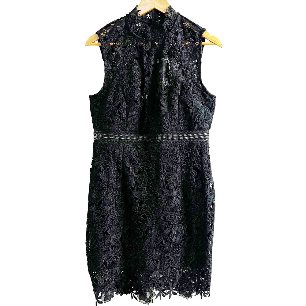Bardot Black Floral Lace High Neck Sleeveless Sheath Dress US 10 Large NWT